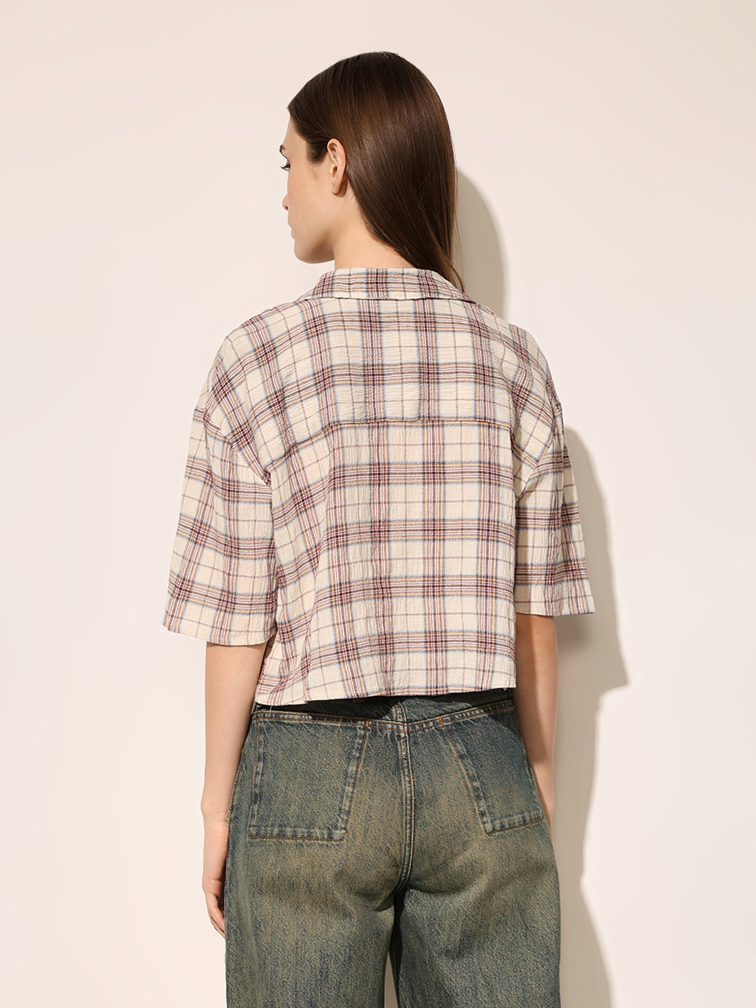 Beige Check Print Shirt