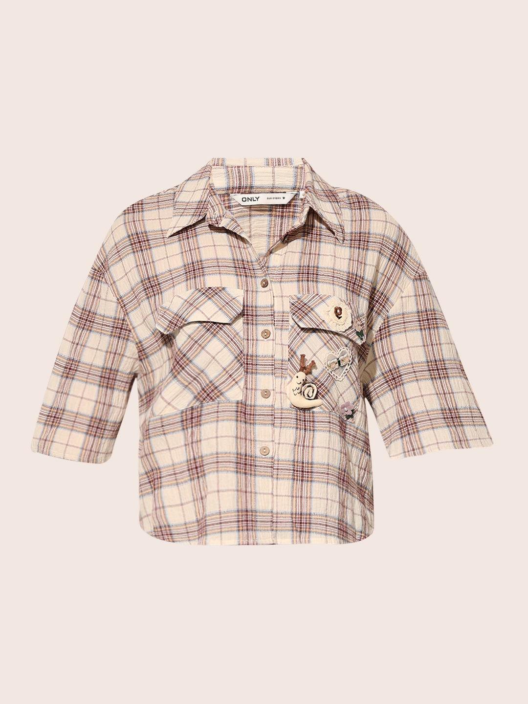 Beige Check Print Shirt