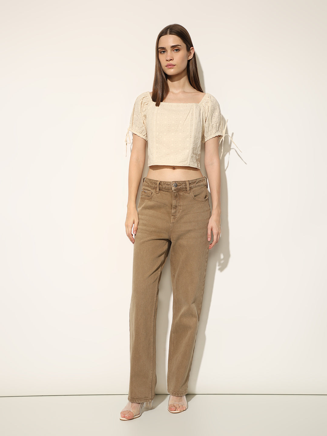 Cream Schiffli Cropped Top
