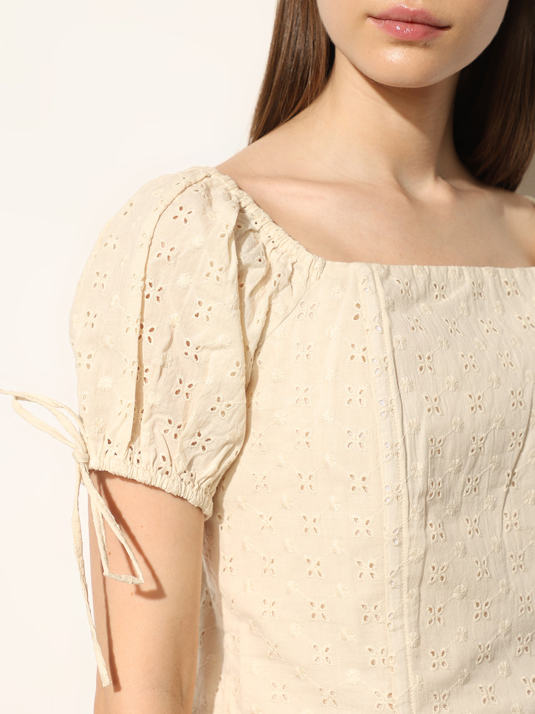 Cream Schiffli Cropped Top