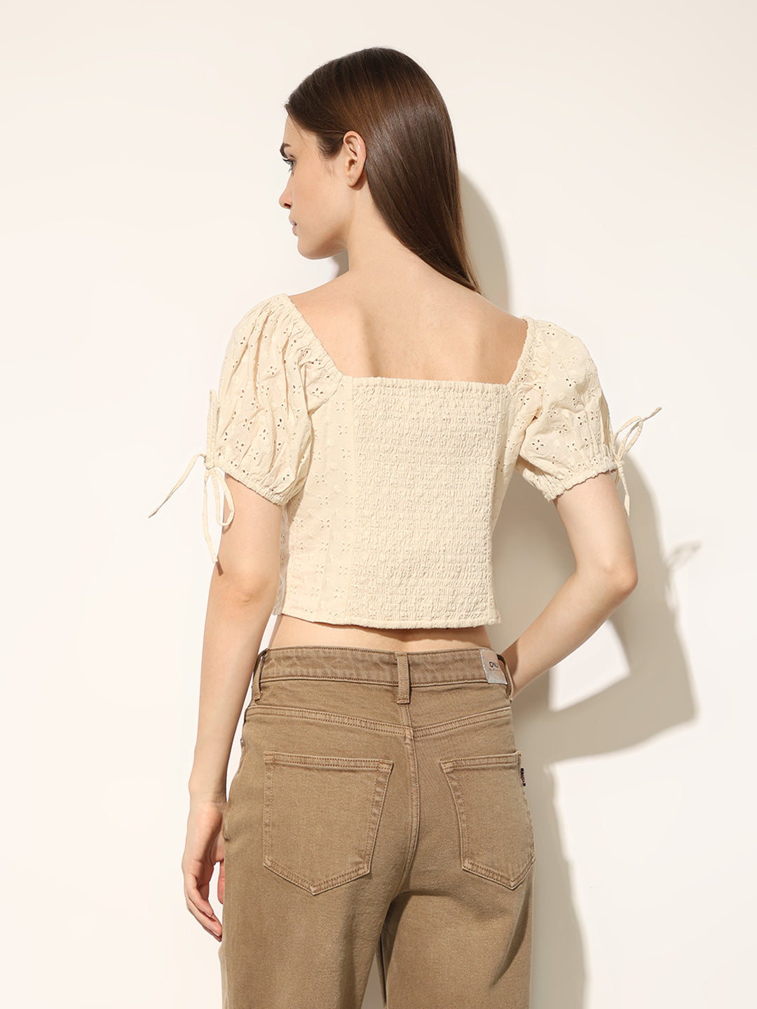 Cream Schiffli Cropped Top