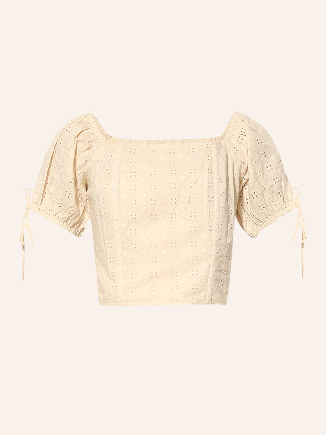Cream Schiffli Cropped Top
