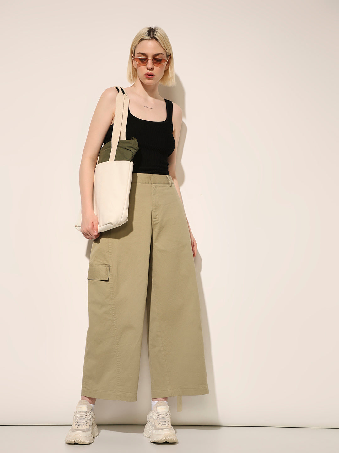 Pale Green Cotton Utility Pants