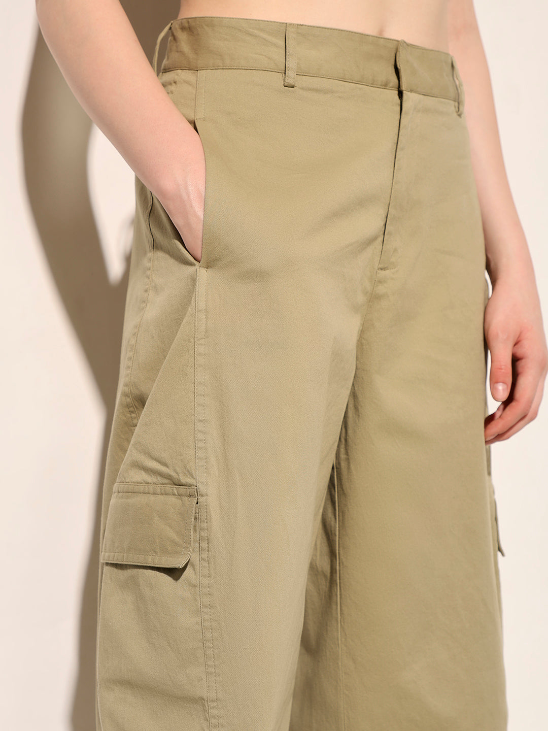 Pale Green Cotton Utility Pants