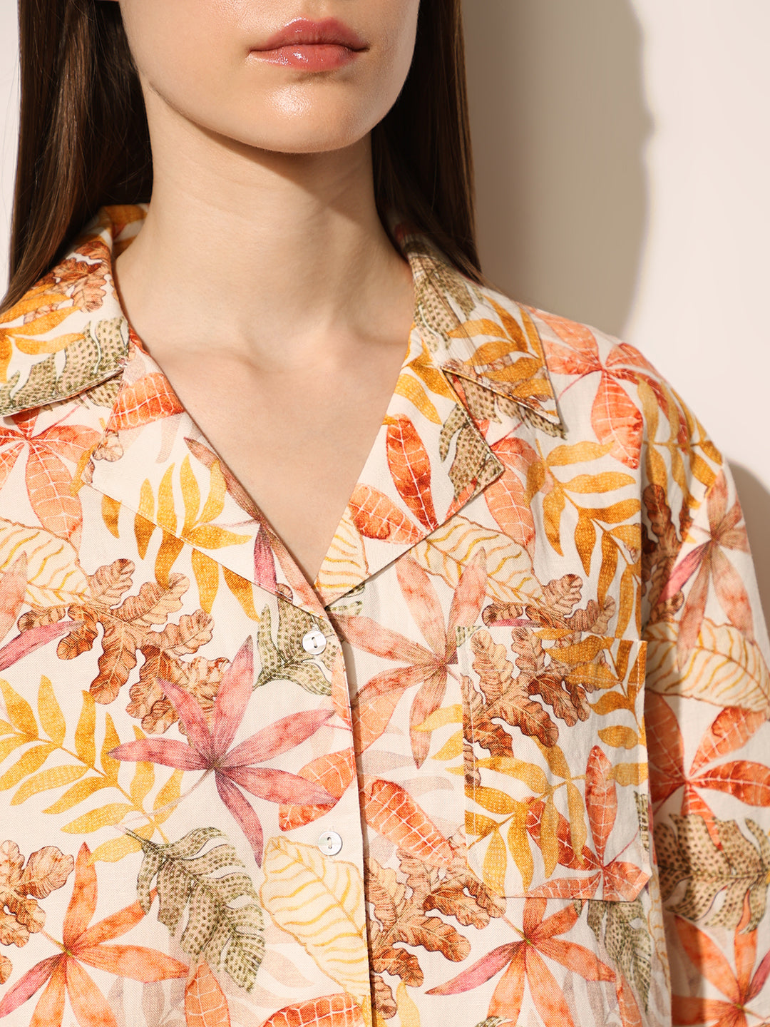 White Printed Linen Blend Shirt