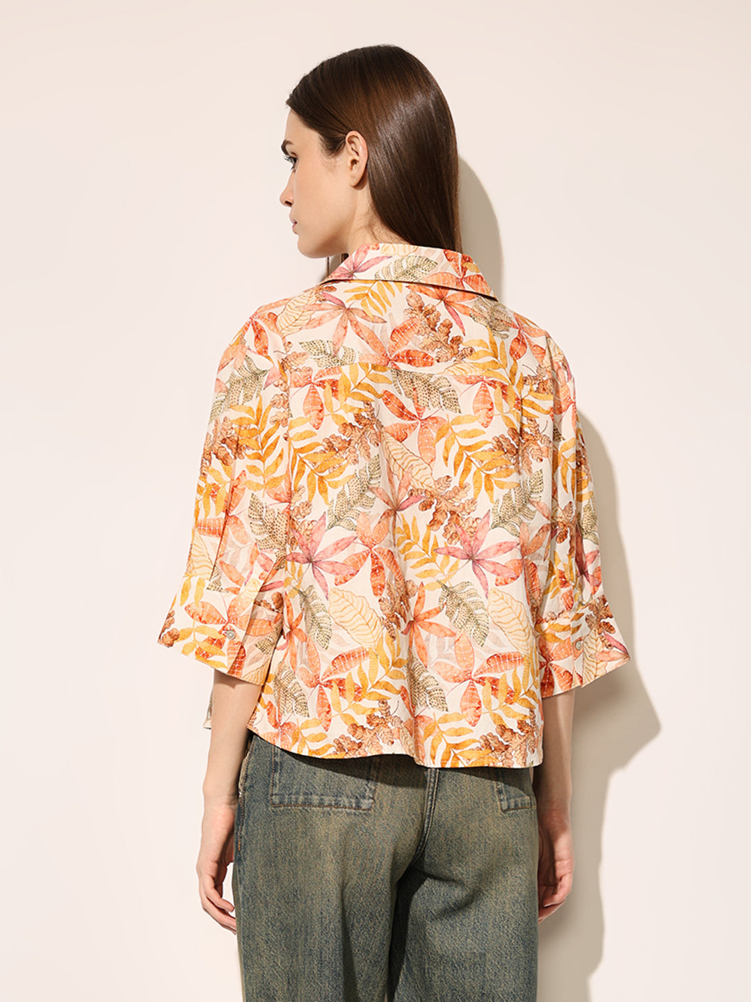 White Printed Linen Blend Shirt