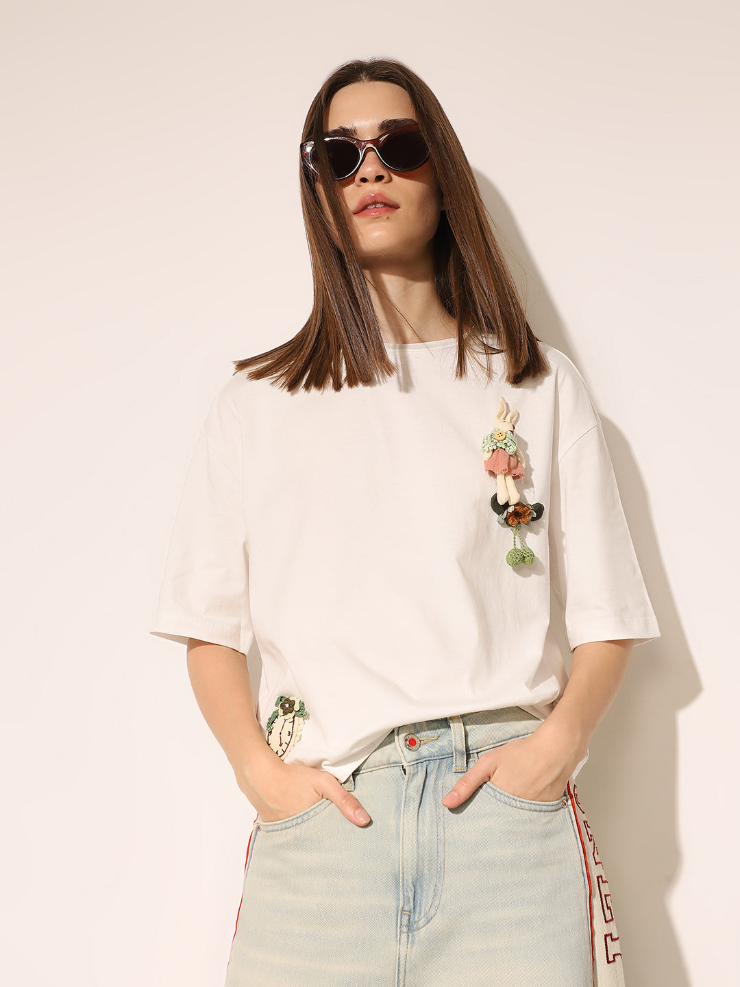 White Applique Boxy Fit T-shirt