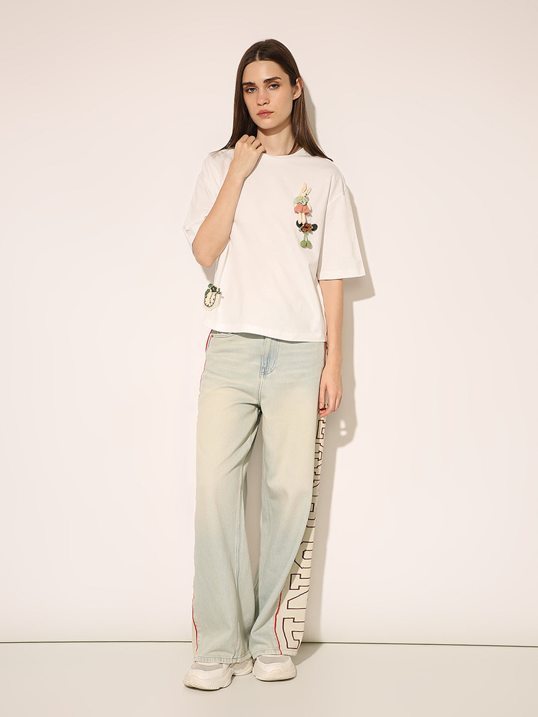 White Applique Boxy Fit T-shirt