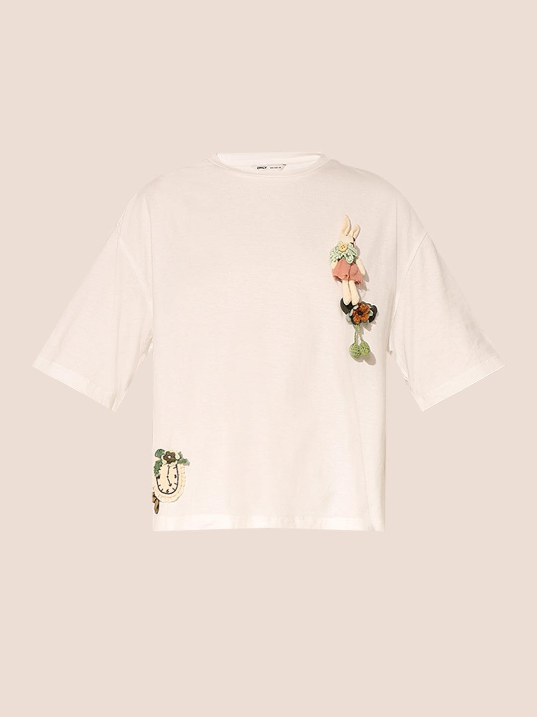 White Applique Boxy Fit T-shirt