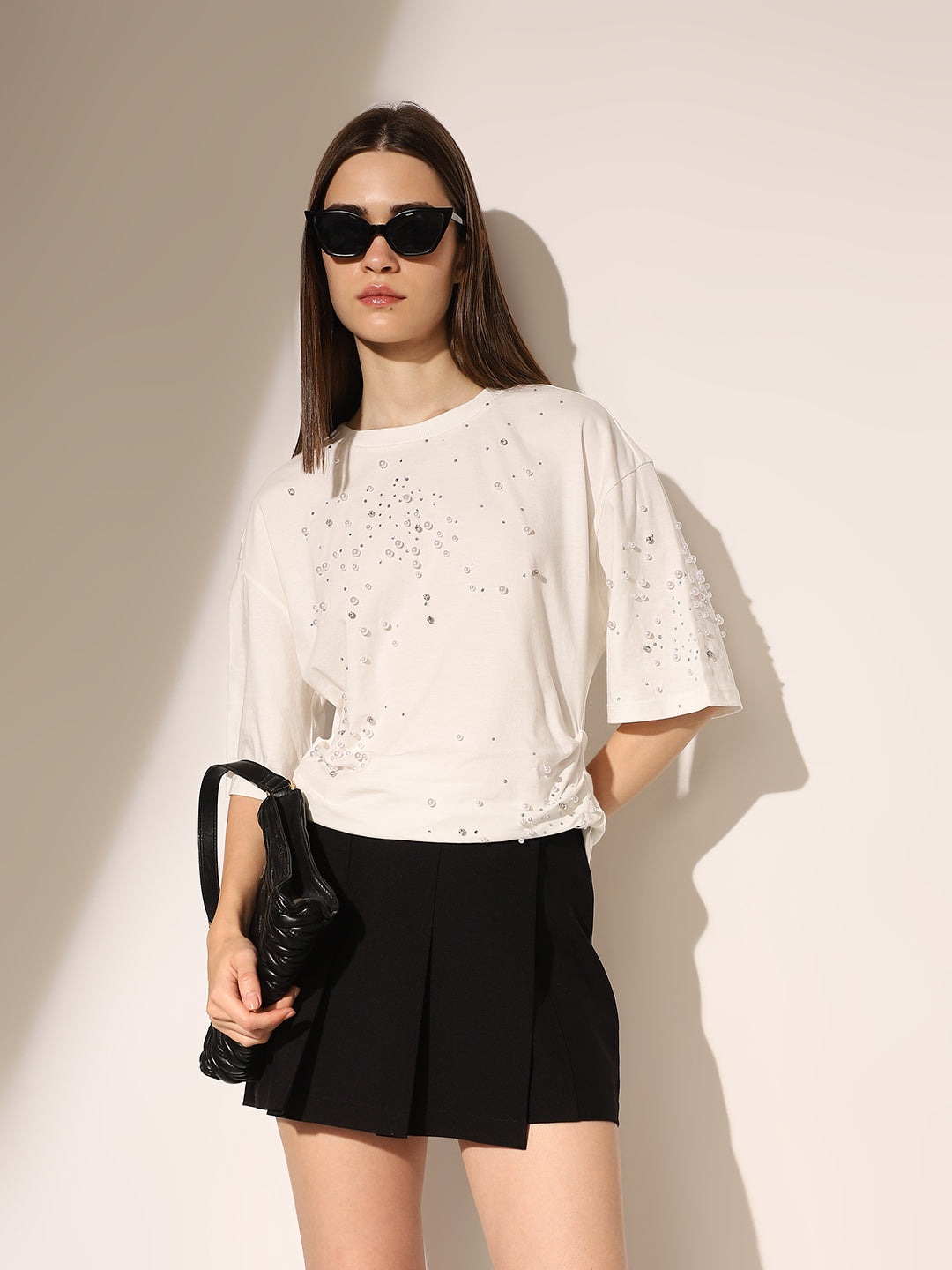White Pearl Embellished T-shirt