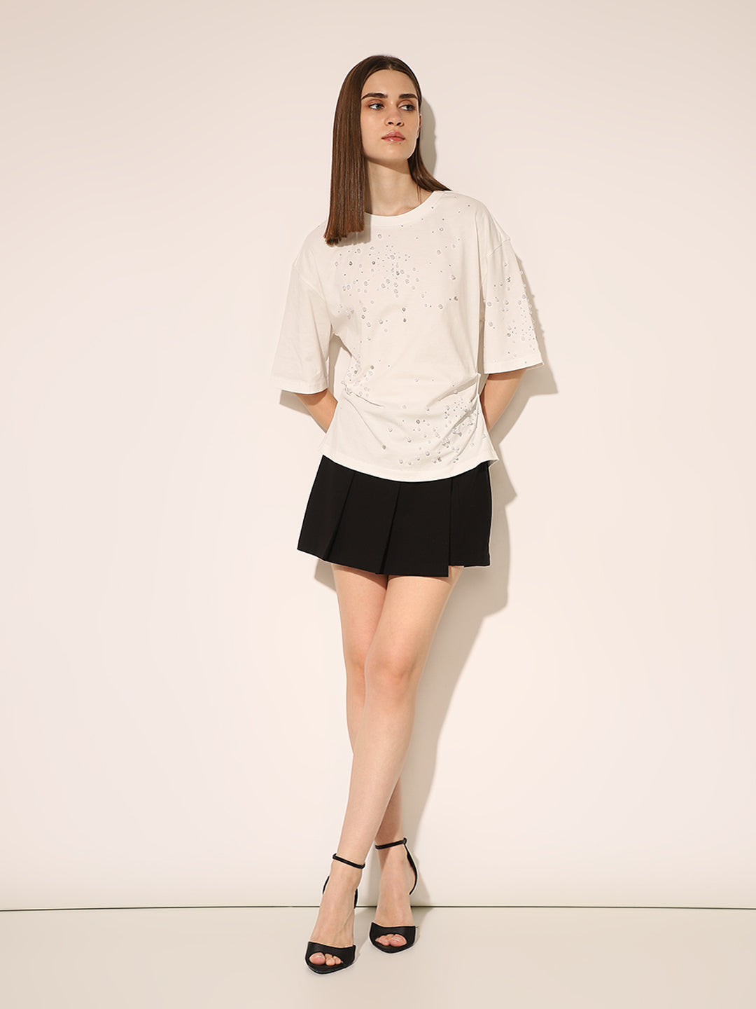 White Pearl Embellished T-shirt