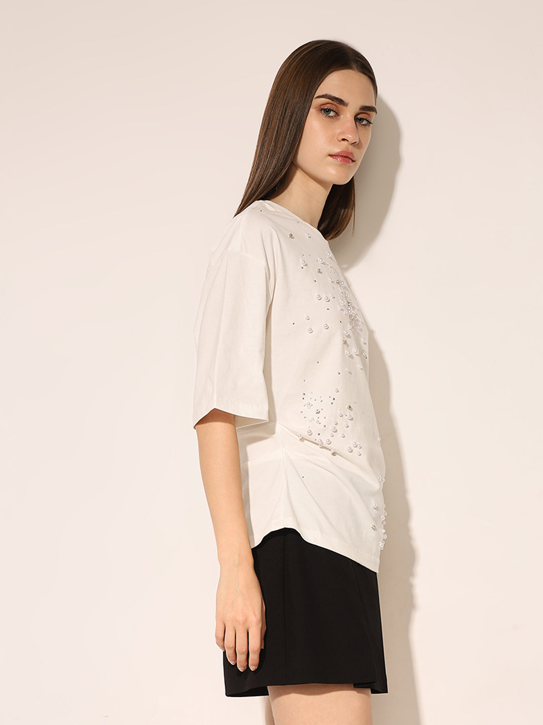 White Pearl Embellished T-shirt