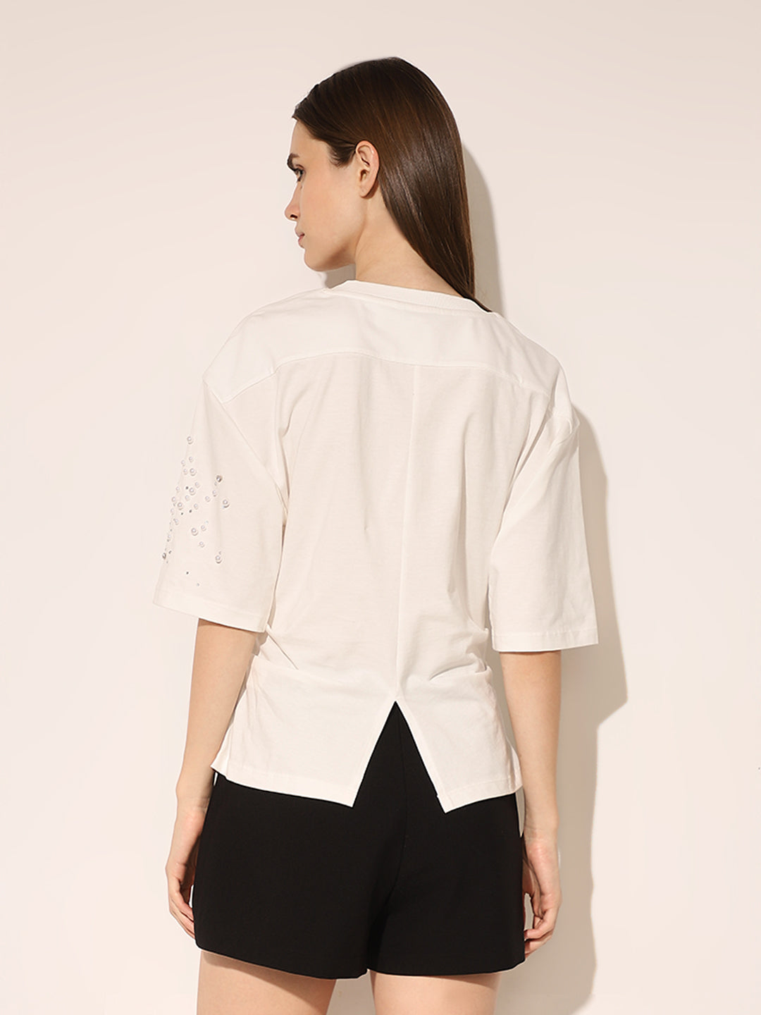White Pearl Embellished T-shirt