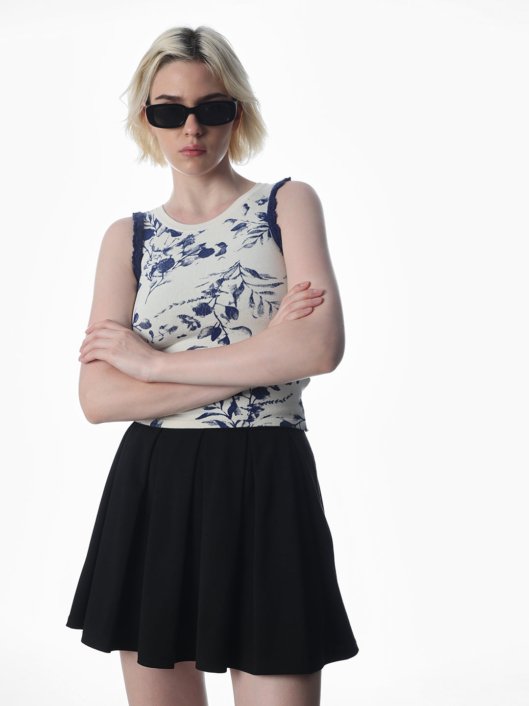 Blue Printed Sleeveless Top