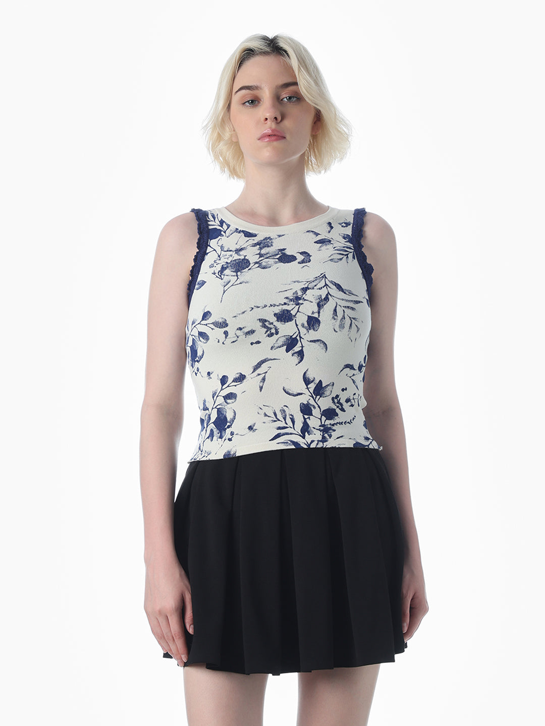 Blue Printed Sleeveless Top