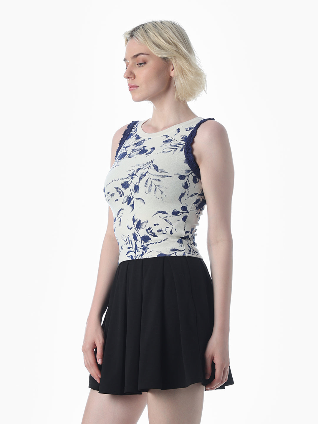 Blue Printed Sleeveless Top