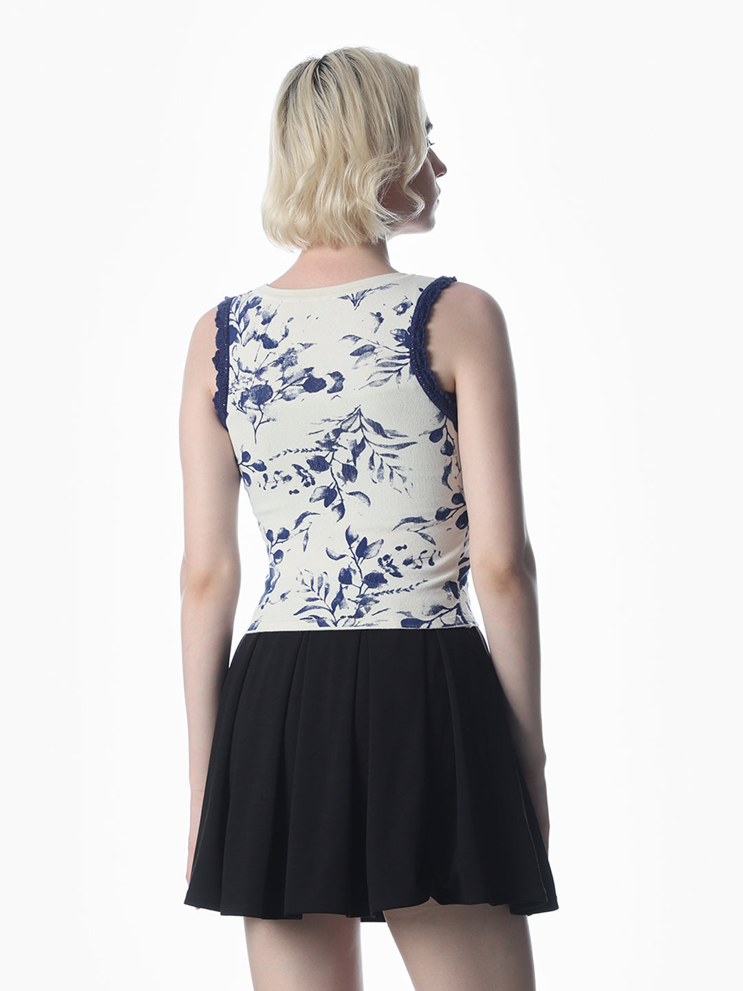 Blue Printed Sleeveless Top