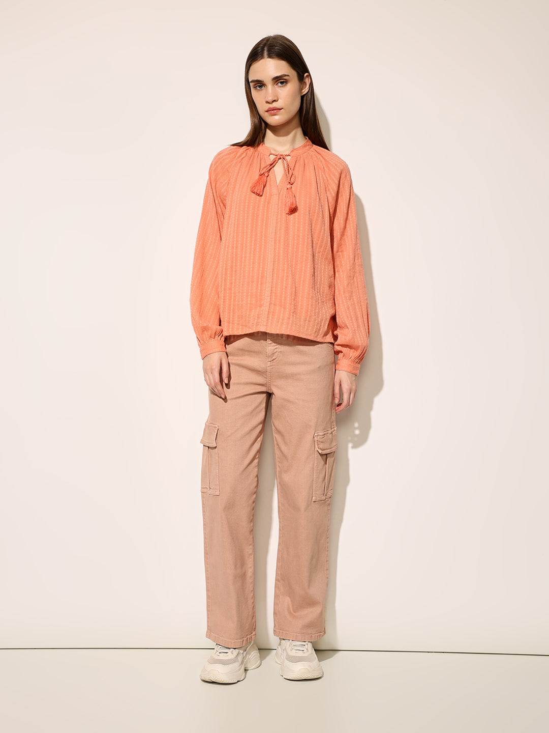 Peach Cotton Crinkle Weave Top