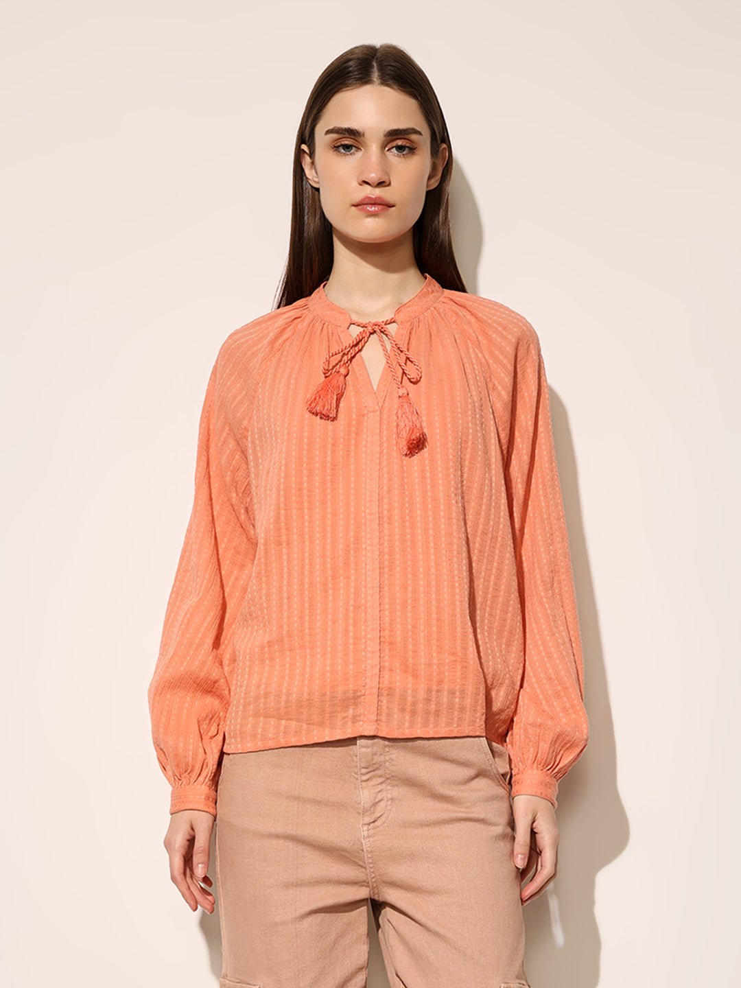 Peach Cotton Crinkle Weave Top