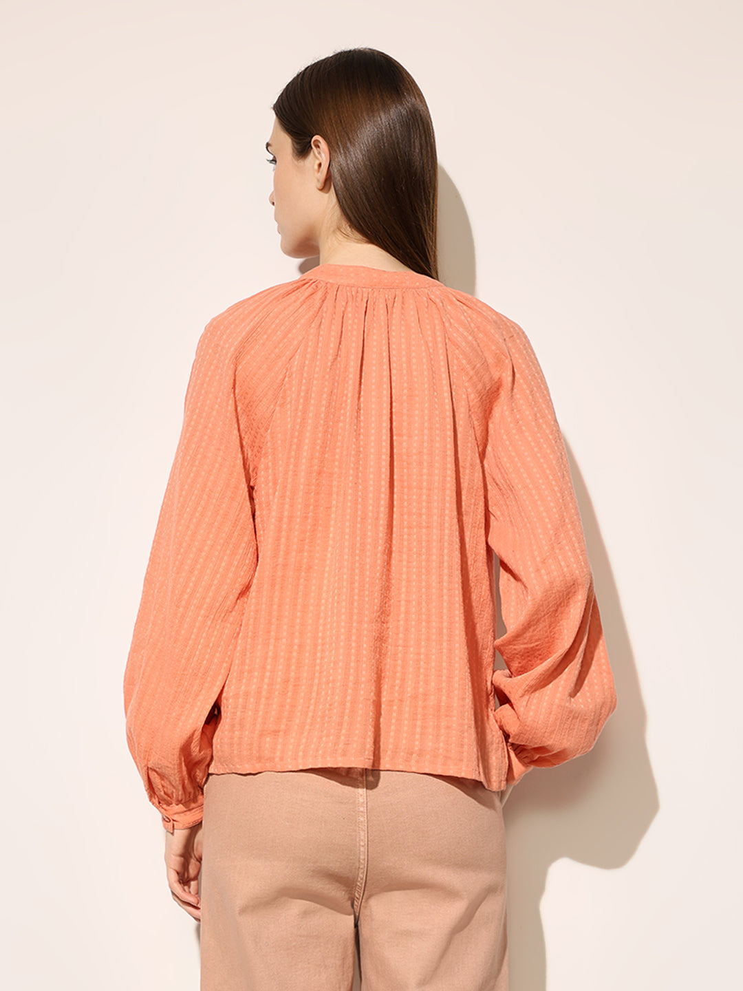 Peach Cotton Crinkle Weave Top