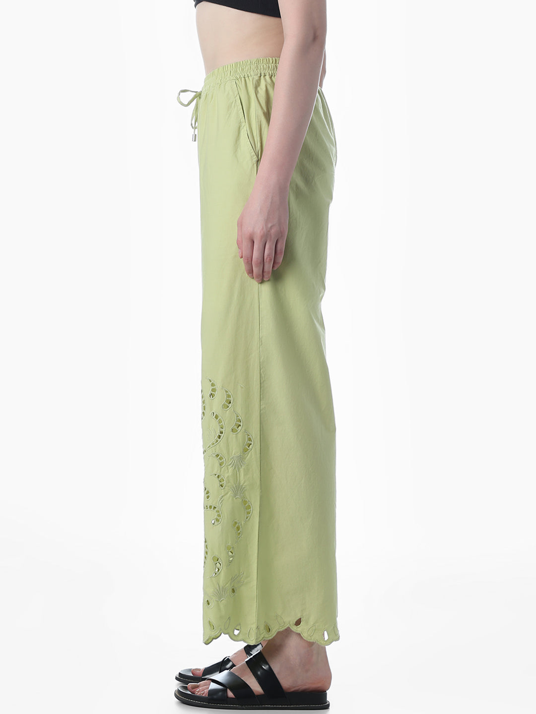Green Cut-Work Cotton Pants
