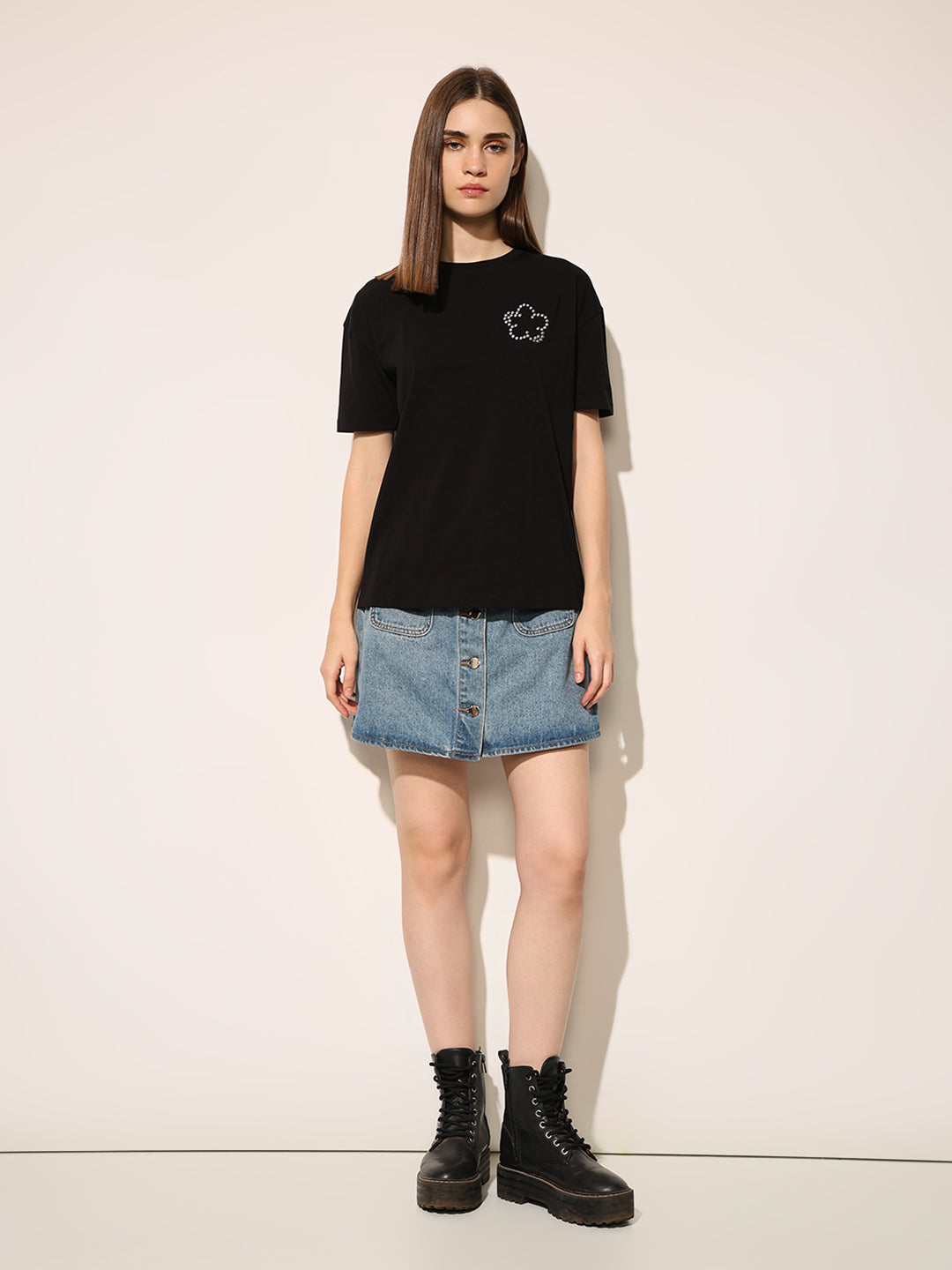 Black Motif Detail T-shirt