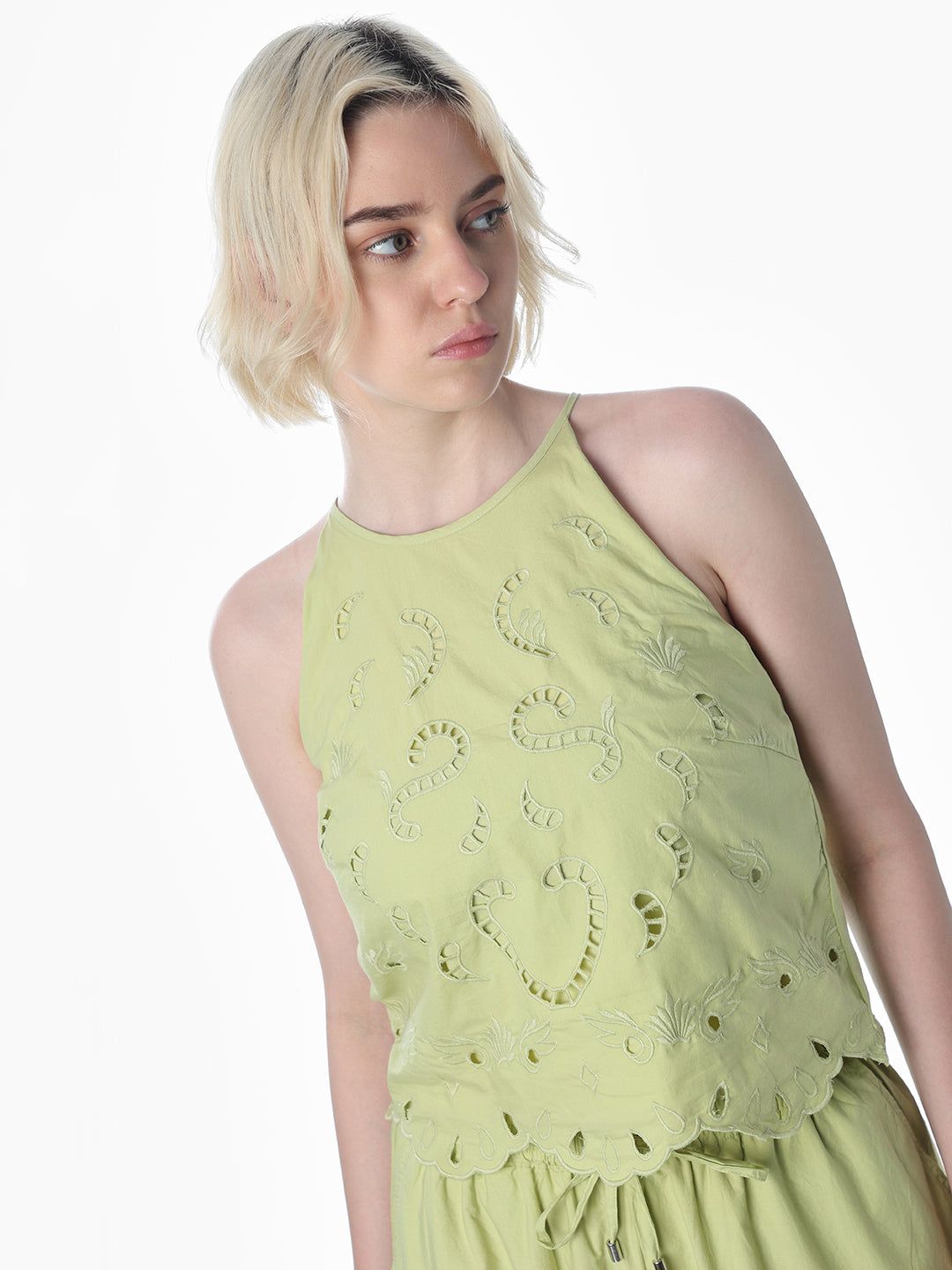 Green Cut-Work Cotton Top