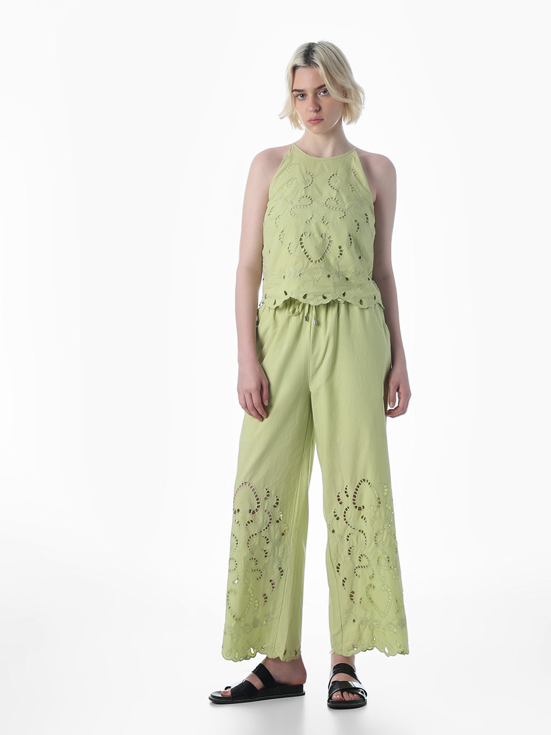 Green Cut-Work Cotton Top