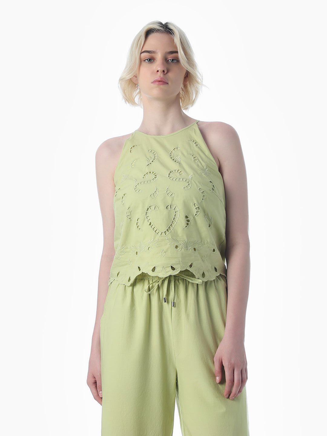 Green Cut-Work Cotton Top