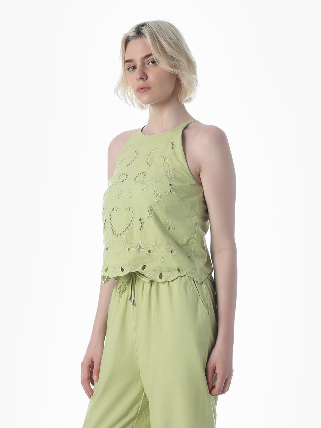 Green Cut-Work Cotton Top