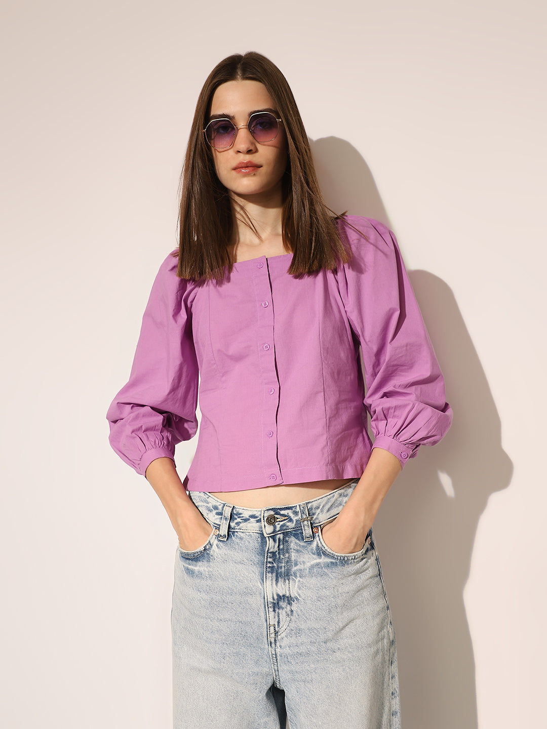 Purple Puff Sleeved Top