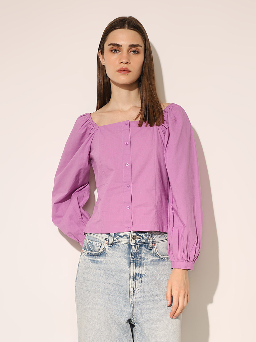 Purple Puff Sleeved Top