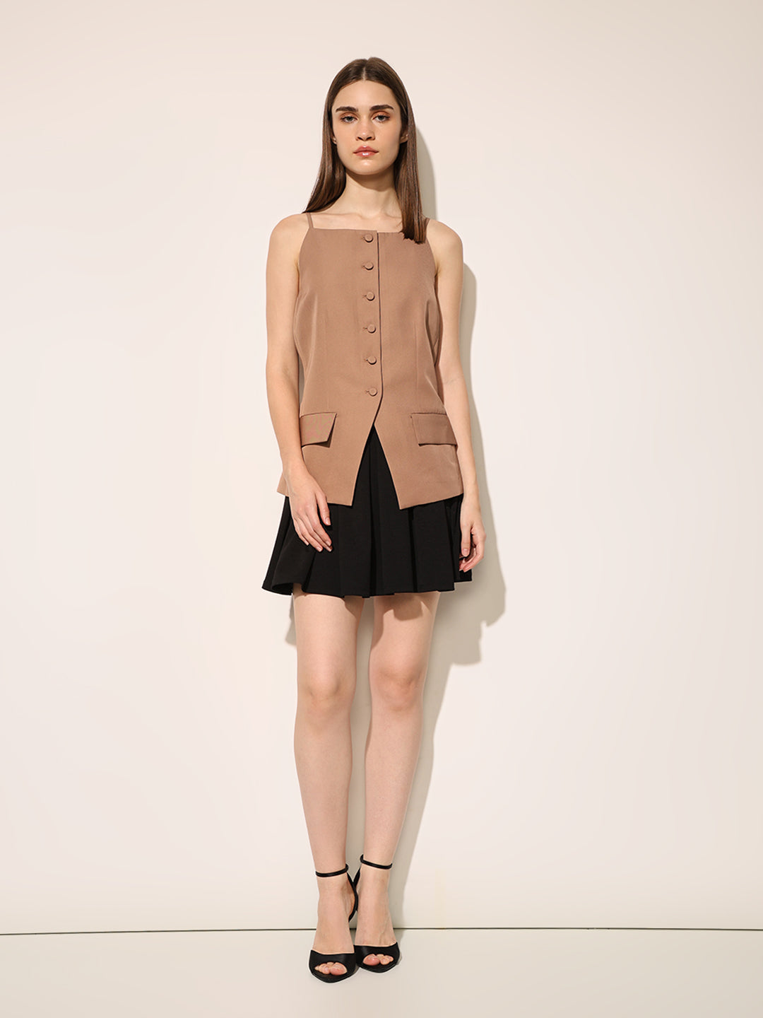 Brown Strappy Waistcoat Top