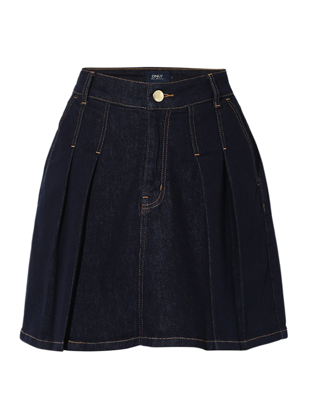 Dark Blue Pleated Denim Skirt