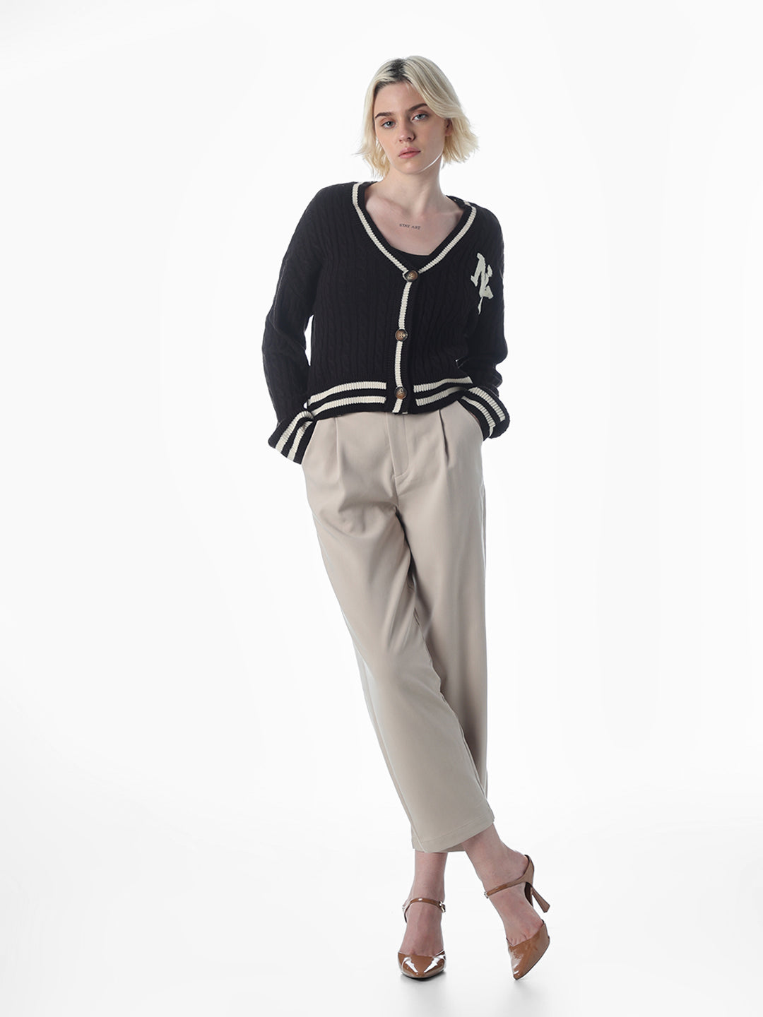 Black Soft Knit Applique Detail Cardigan