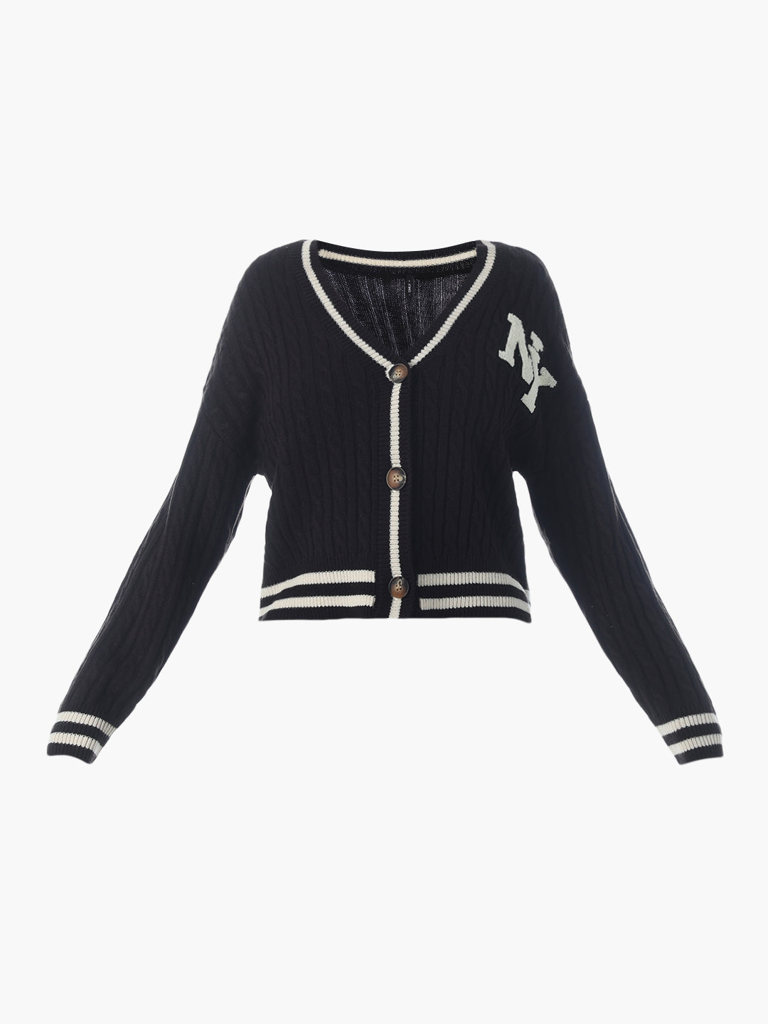 Black Soft Knit Applique Detail Cardigan