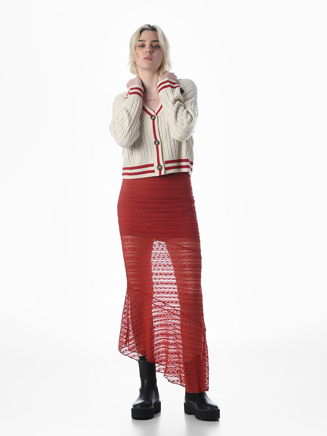 Beige Soft Knit Applique Detail Cardigan