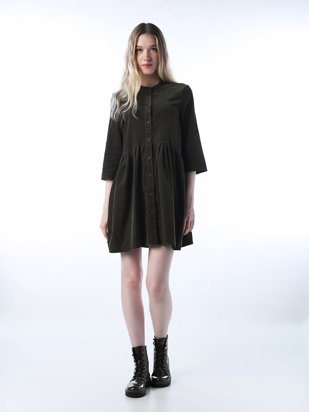 Corduroy Short Dress - Green