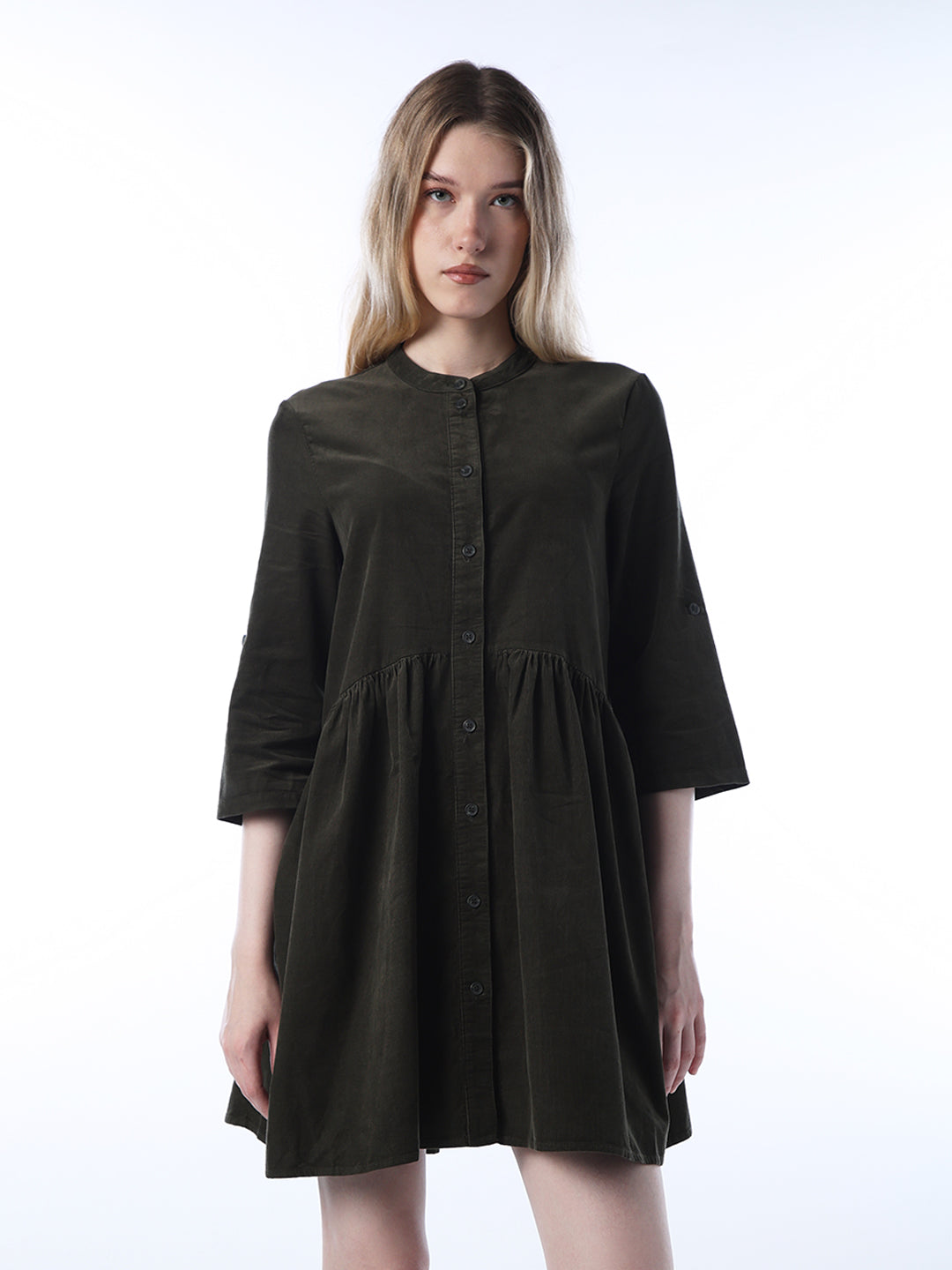 Corduroy Short Dress - Green