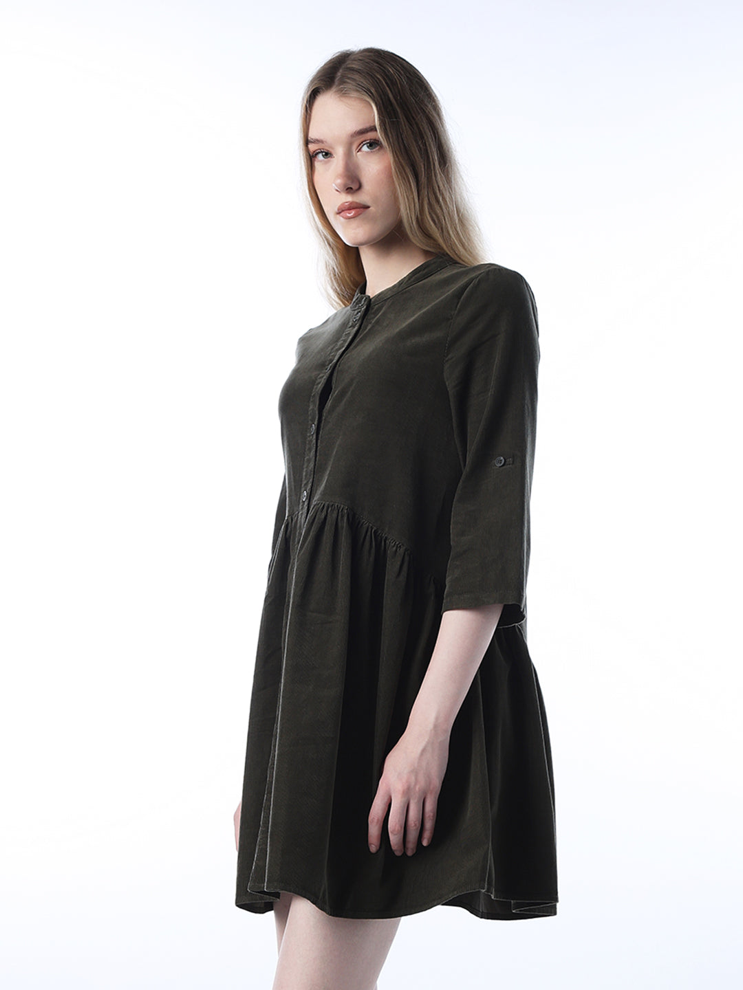 Corduroy Short Dress - Green