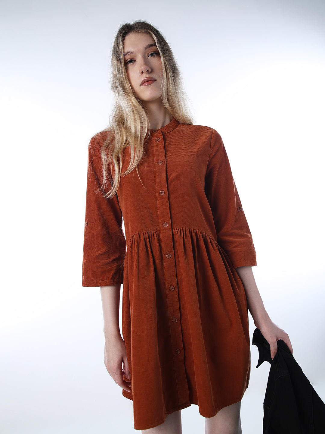 Corduroy Short Dress - Orange