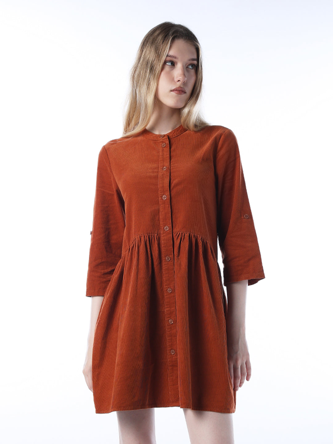 Corduroy Short Dress - Orange