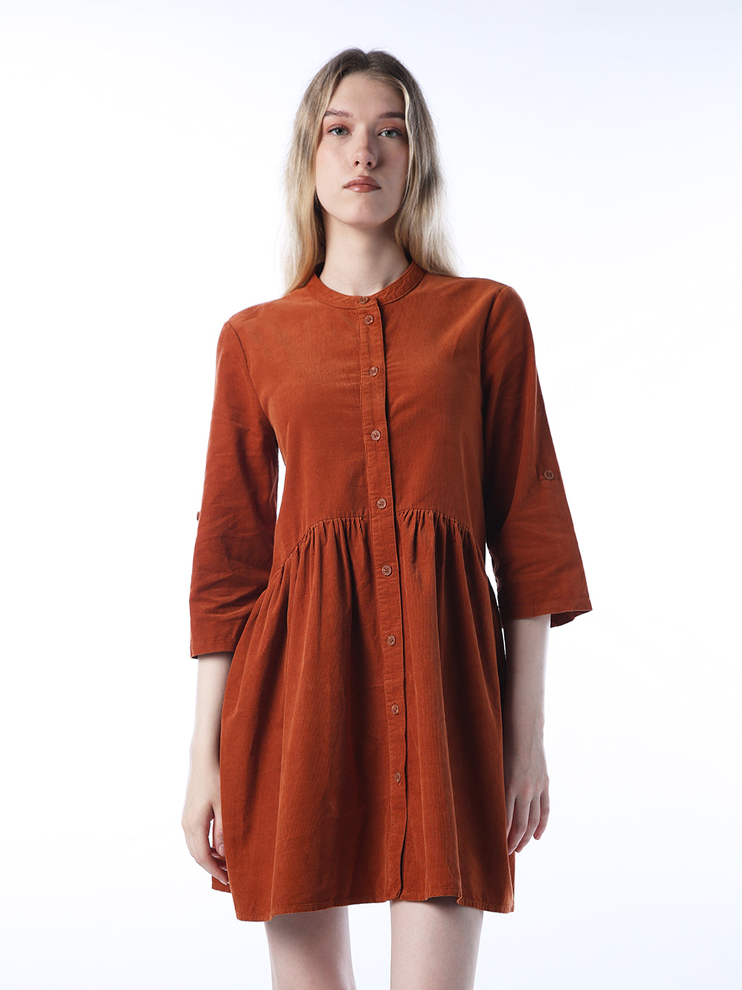 Corduroy Short Dress - Orange