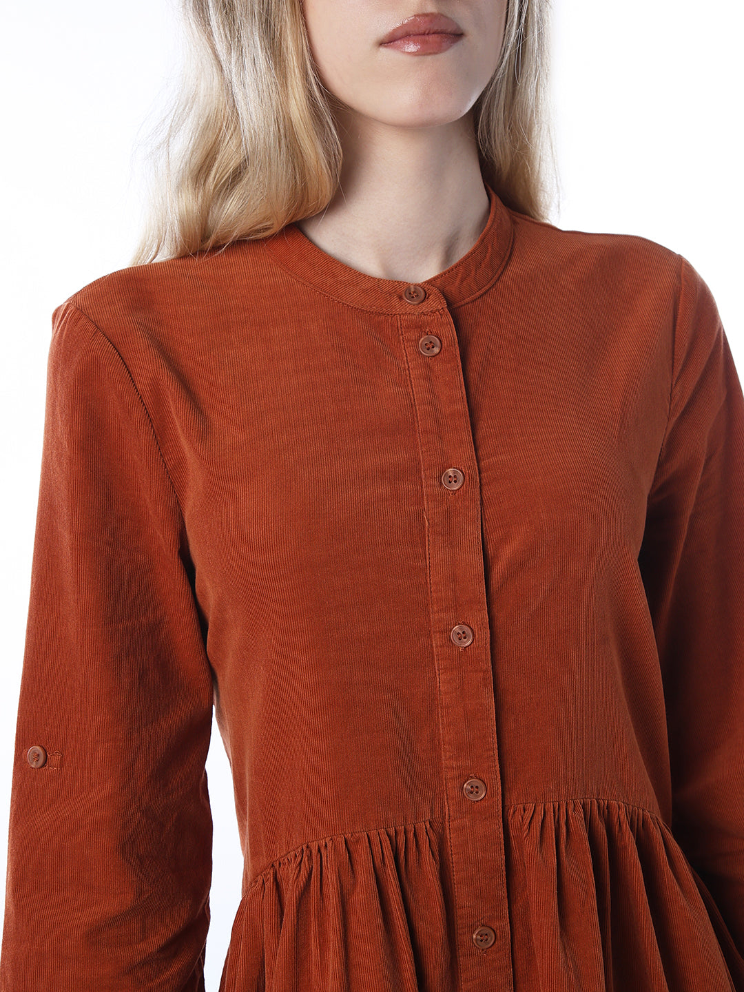 Corduroy Short Dress - Orange