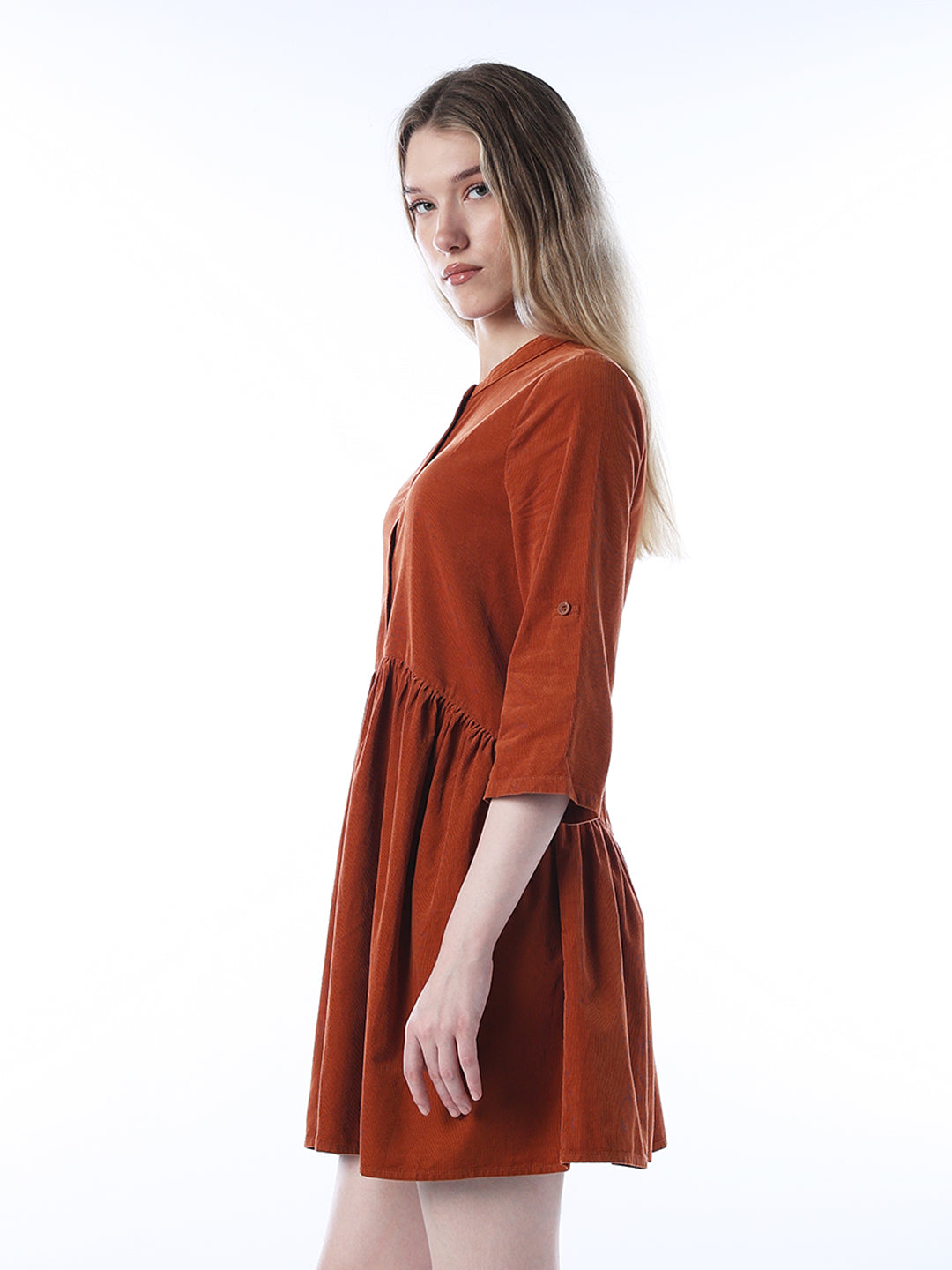 Corduroy Short Dress - Orange