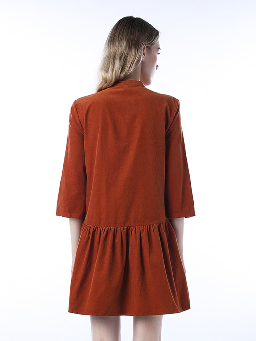 Corduroy Short Dress - Orange