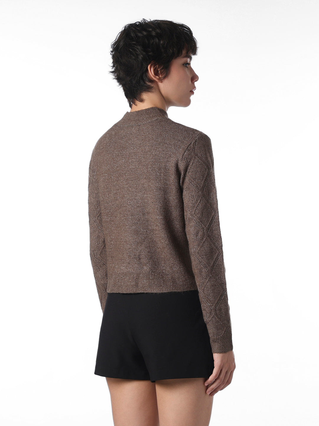 Dark Brown Pearl Embellished Pullover
