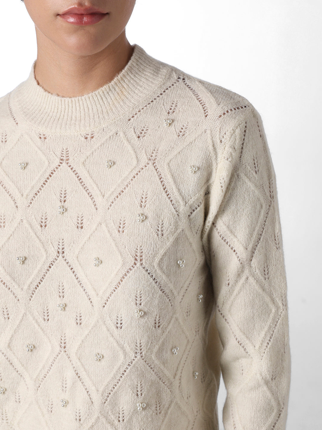 Beige Pearl Embellished Pullover
