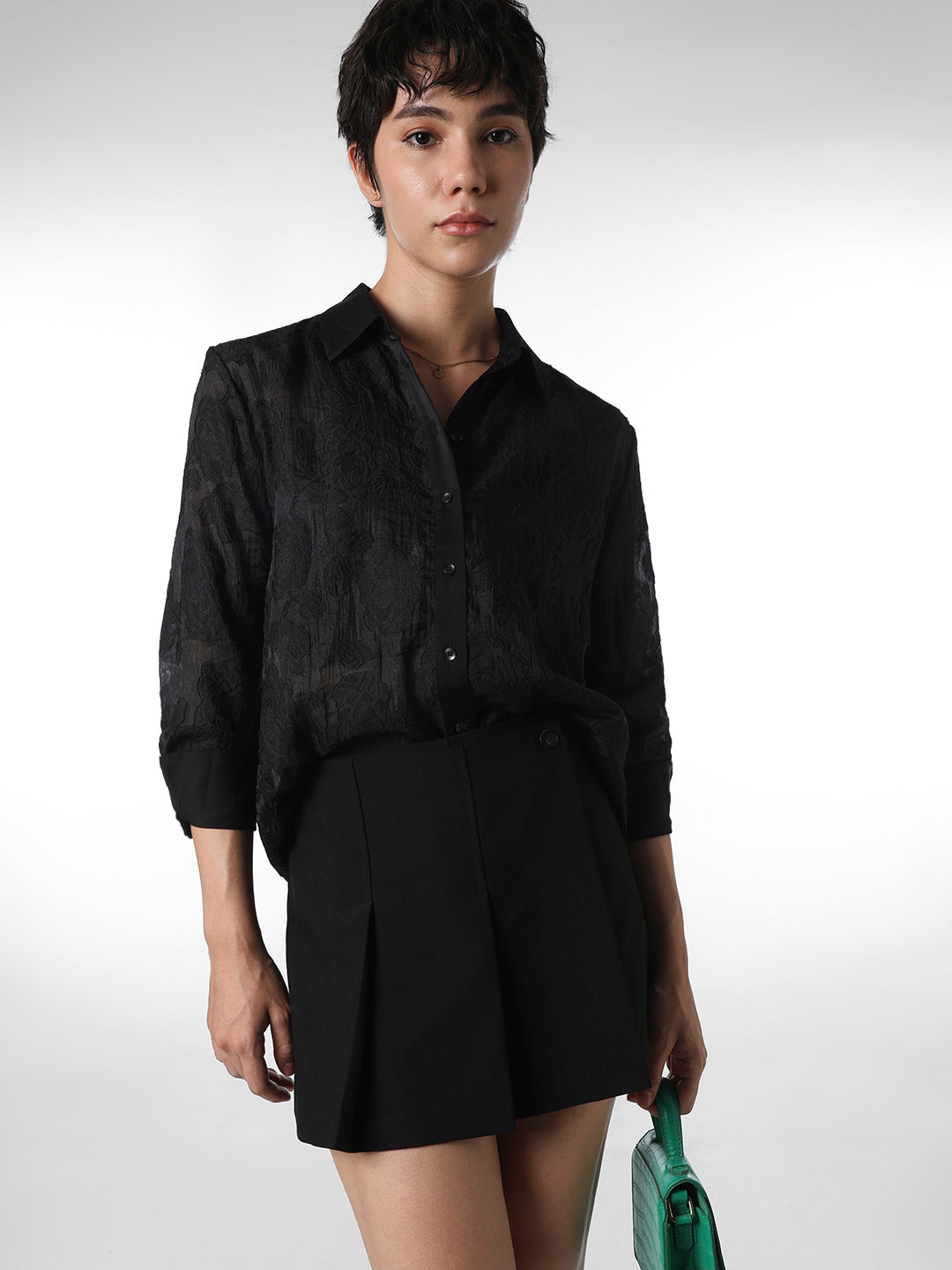 Black Floral Jacquard Shirt