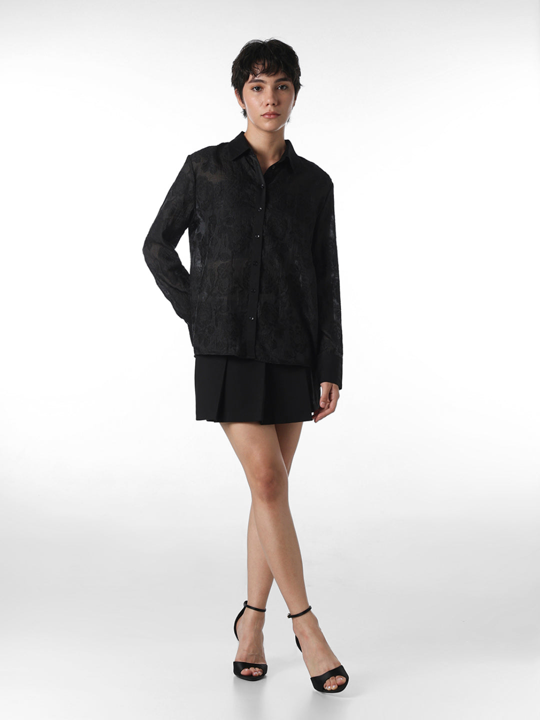 Black Floral Jacquard Shirt